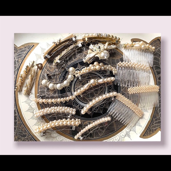 Vintage Hair Barrettes Combs Women’s Pearl Crystal Hairpins Accessory Lot - Picture 5 of 12